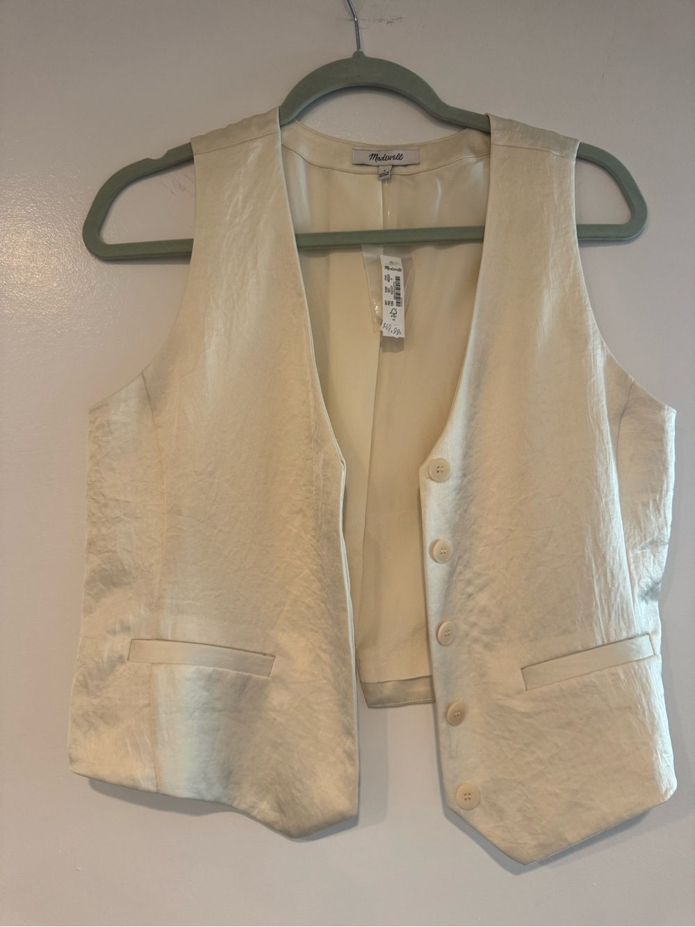 NWT Madewell Satin Vest Sz 4 Champagne Sleeveless Vest: elegant layering piece